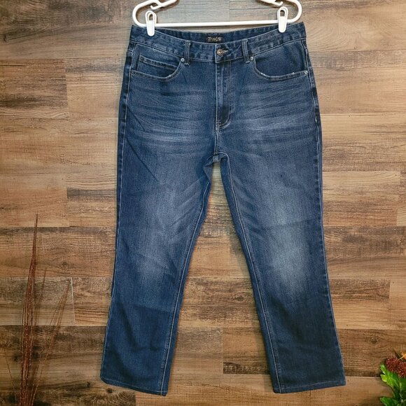Threadgrit Jeans Mens 34x32 Measures 34x30 Relaxed Straight Medium Dark Wash